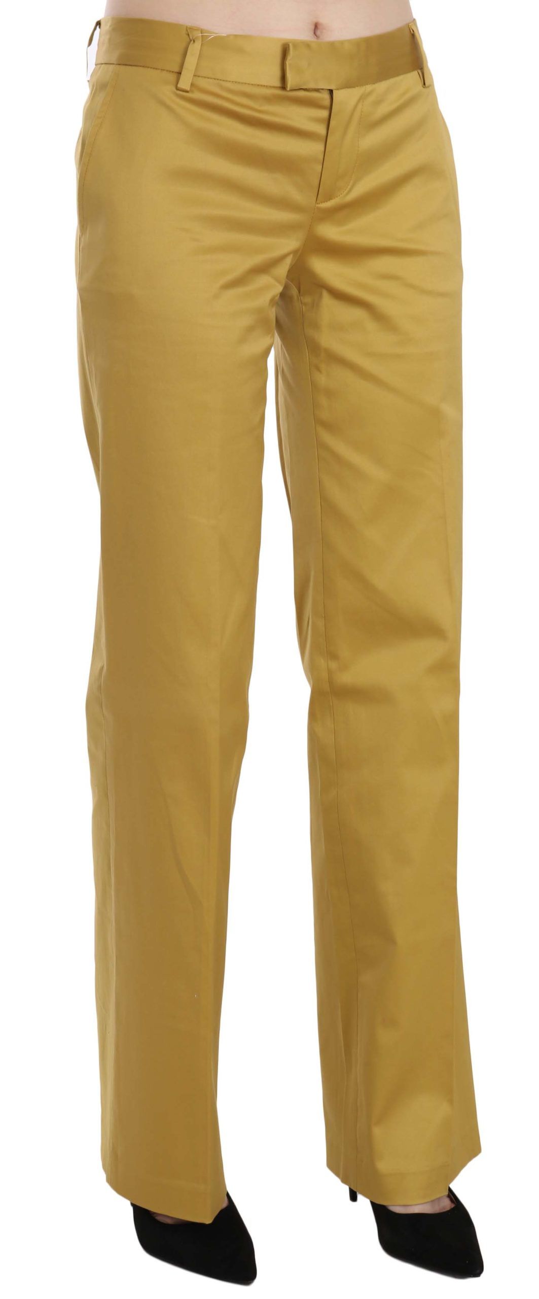 Just Cavalli Senffarbene Tailored Cotton Pants mit mittlerer Taille