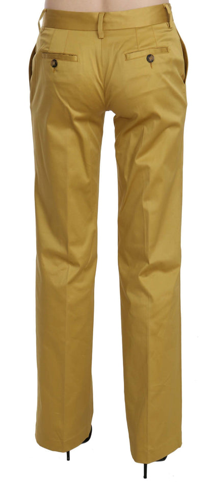 Just Cavalli Senffarbene Tailored Cotton Pants mit mittlerer Taille