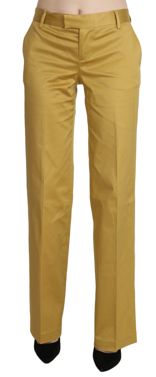 Just Cavalli Senffarbene Tailored Cotton Pants mit mittlerer Taille