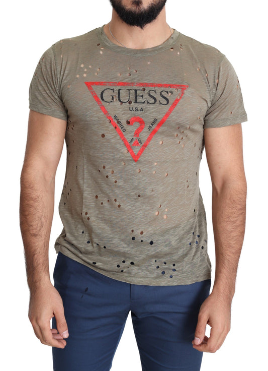 Guess Schickes braunes Baumwoll-Stretch-T-Shirt