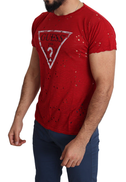 Guess Strahlend rotes Baumwoll-Stretch-T-Shirt