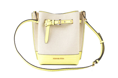 Michael Kors Emilia Small Canvas Snakeskin Print Leder Bucket Bag Messenger Crossbody Handtasche (Buttercup)