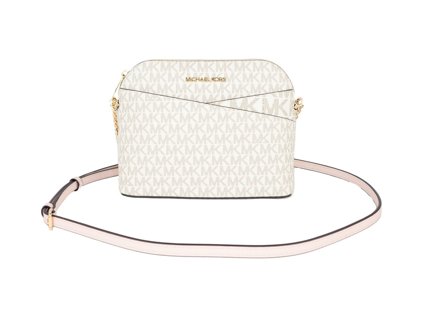 Michael Kors Jet Set Travel Medium Leder X Cross Dome Crossbody Handtasche (Vanilla Signature/Powder Blush)