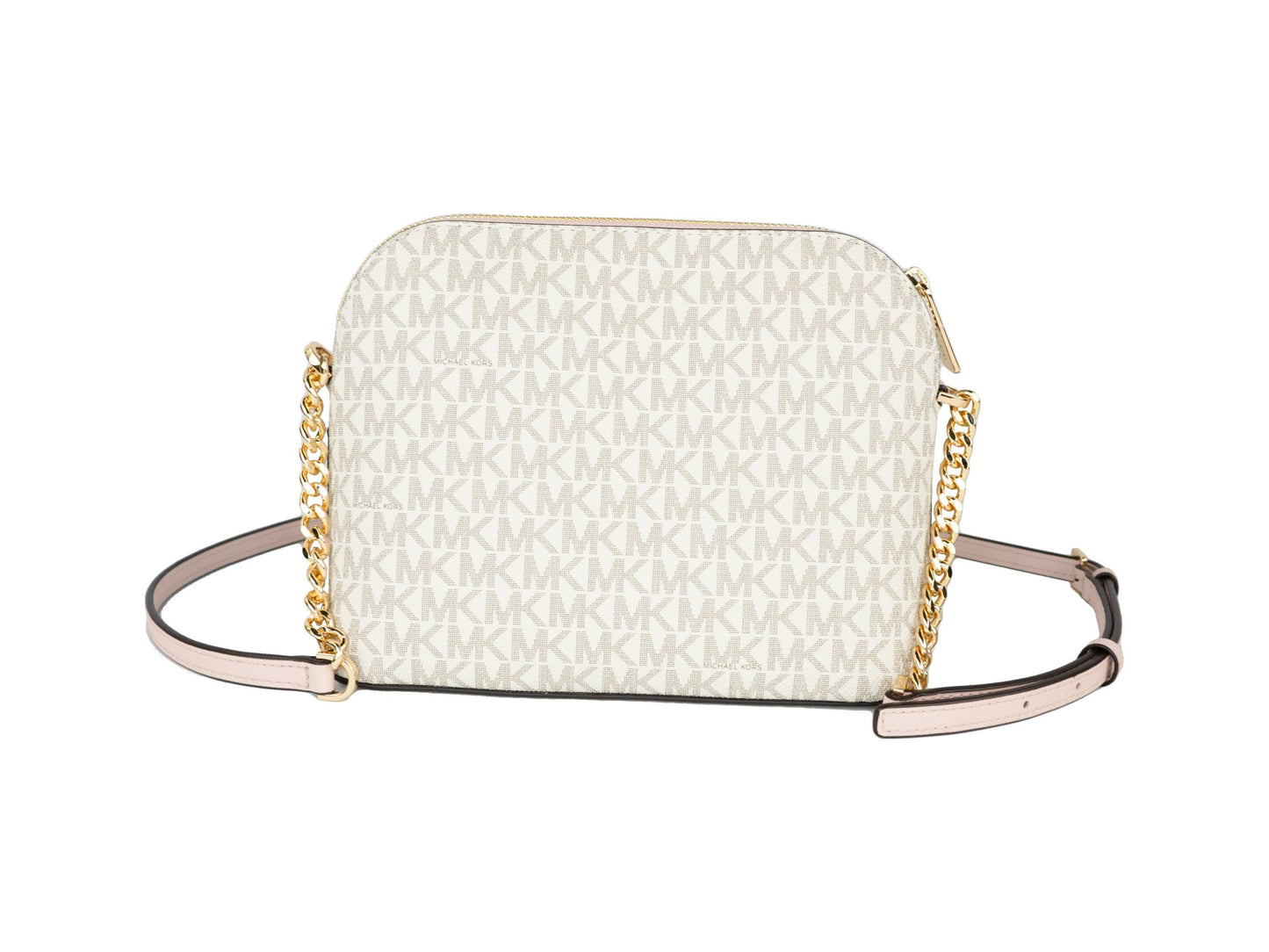 Michael Kors Jet Set Travel Medium Leder X Cross Dome Crossbody Handtasche (Vanilla Signature/Powder Blush)