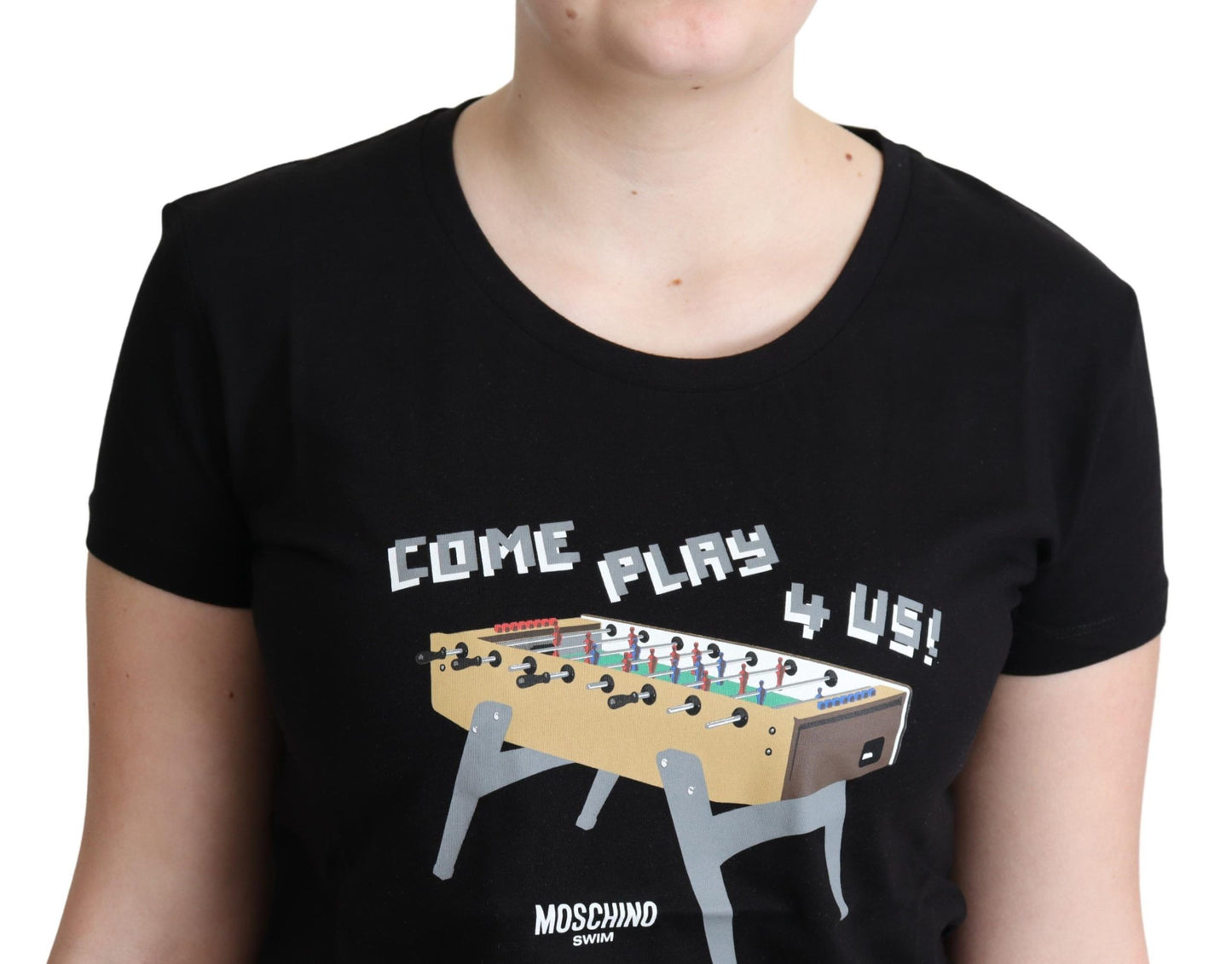 Moschino Schickes schwarzes Baumwoll-T-Shirt mit verspieltem Druck