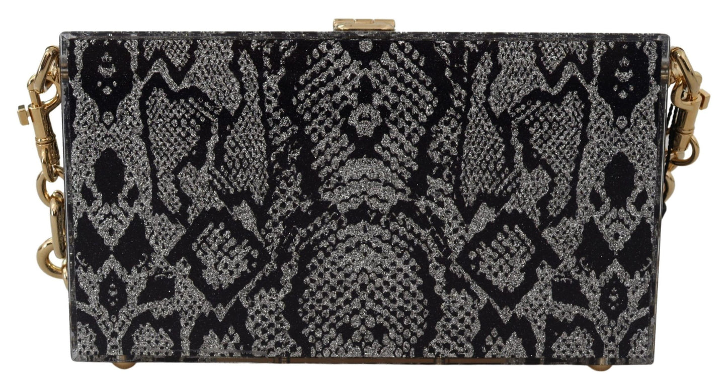 Dolce & Gabbana Graue Dolce Box Clutch aus Kunstharz mit goldenen Details