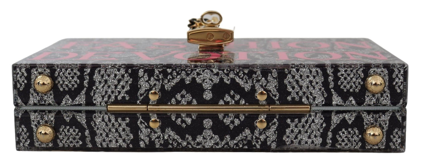 Dolce & Gabbana Graue Dolce Box Clutch aus Kunstharz mit goldenen Details