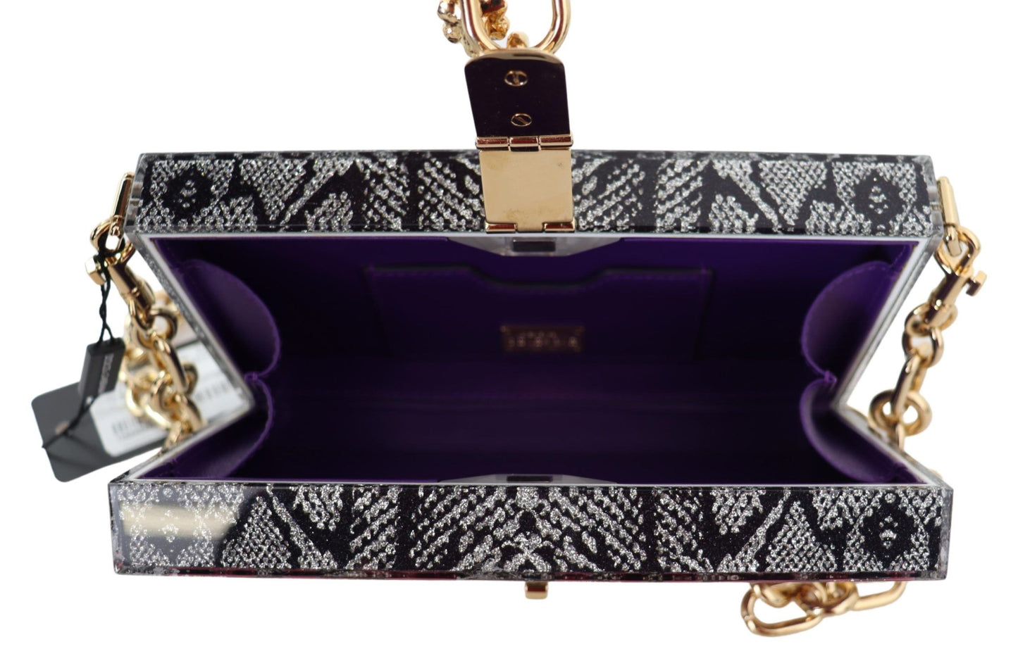 Dolce & Gabbana Graue Dolce Box Clutch aus Kunstharz mit goldenen Details