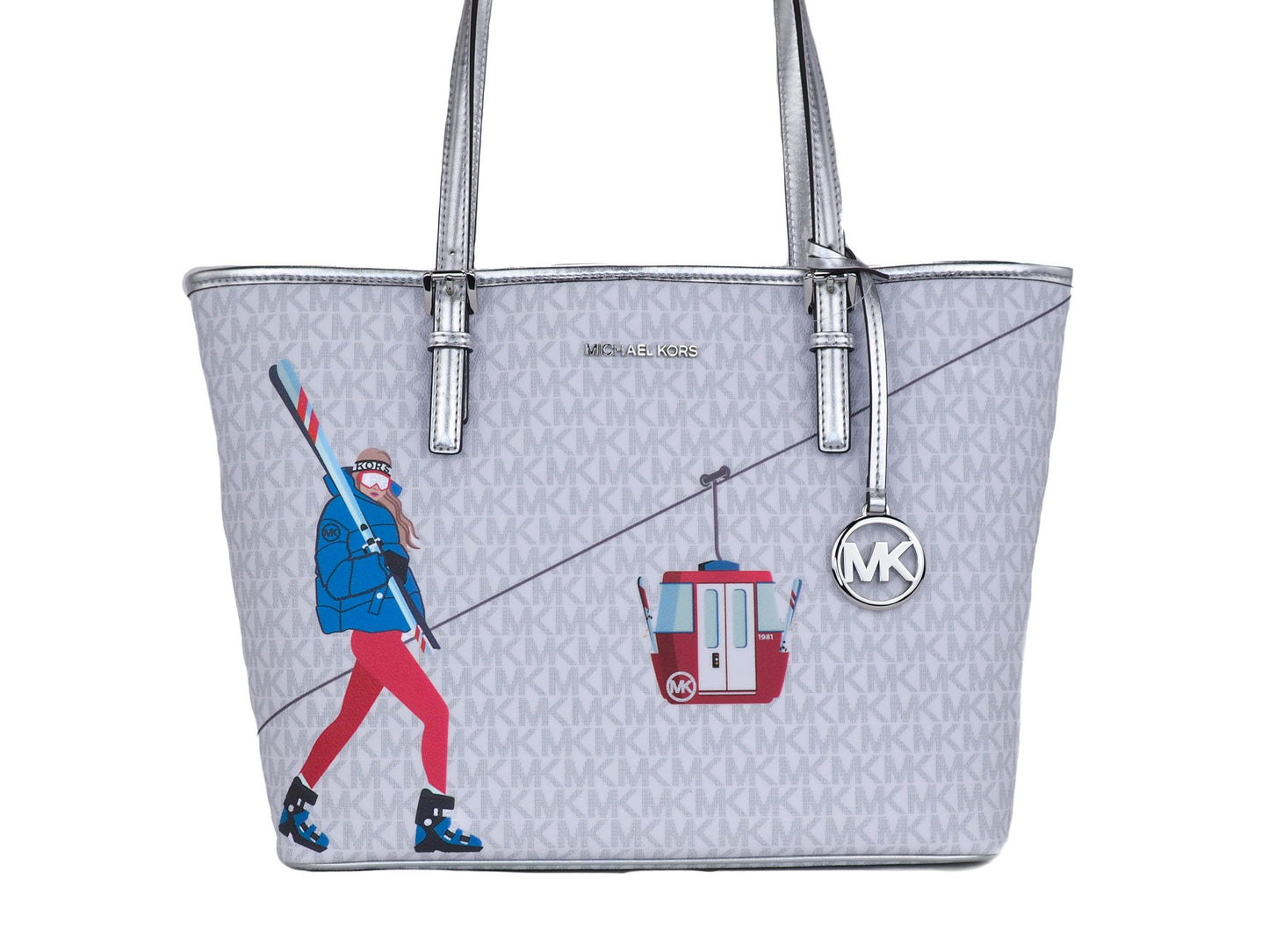 Michael Kors Jet Set Girls Print Medium Signature PVC Carryall Shoulder Tote Handtasche (Bright White Multi)