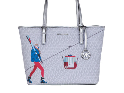 Michael Kors Jet Set Girls Print Medium Signature PVC Carryall Shoulder Tote Handtasche (Bright White Multi)