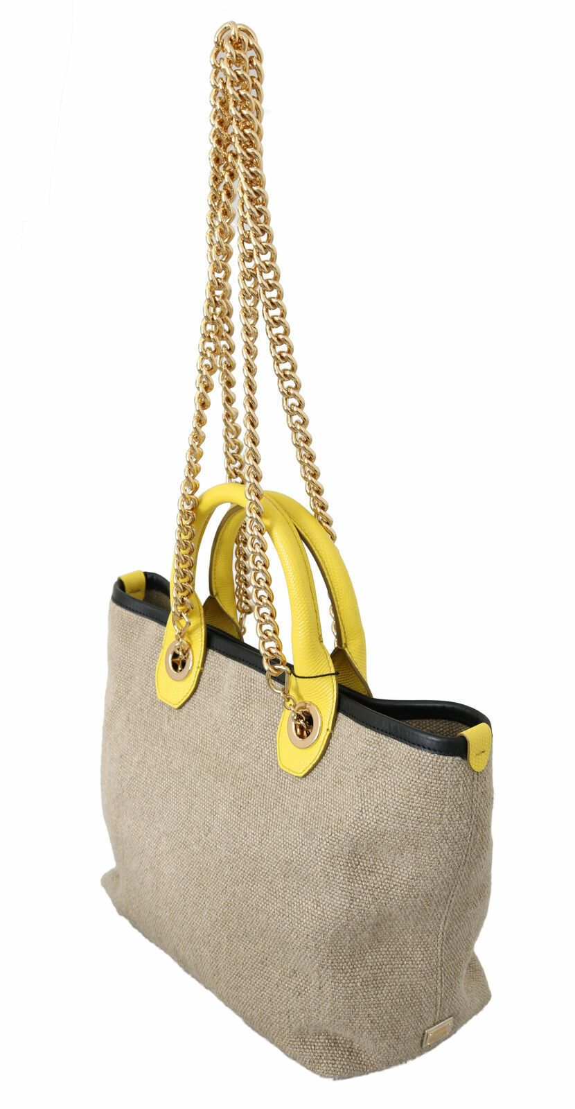 Dolce & Gabbana Beigefarbene Leinen-Calf-Tasche mit Goldkette