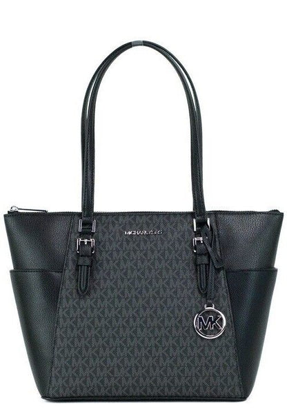 Michael Kors Charlotte Schwarz PVC Leder Großes Top Zip Tote Handtasche Geldbörse