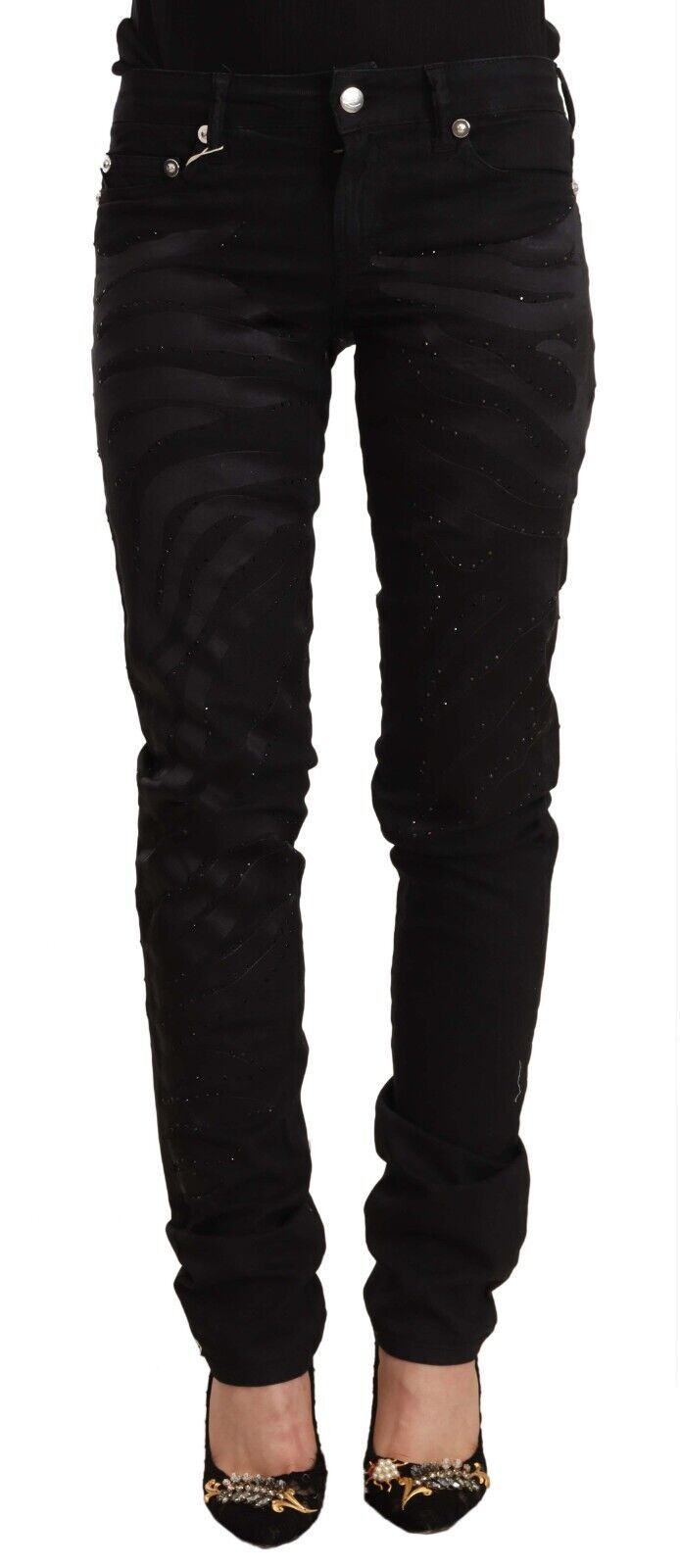 Just Cavalli Elegante schwarze Slim Fit Jeans mit Verzierungen