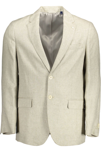 Gant Klassische Jacke aus Leinen in Beige mit Logo-Details