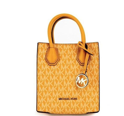 Michael Kors Mercer XS Honeycomb Gold Signature PVC North South Shopper Crossbody Tasche