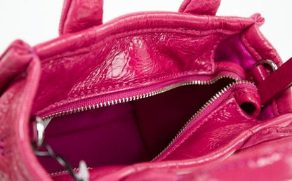 Marc Jacobs The Shiny Crinkle Micro Tote Magenta Leder Crossbody Tasche Handtasche