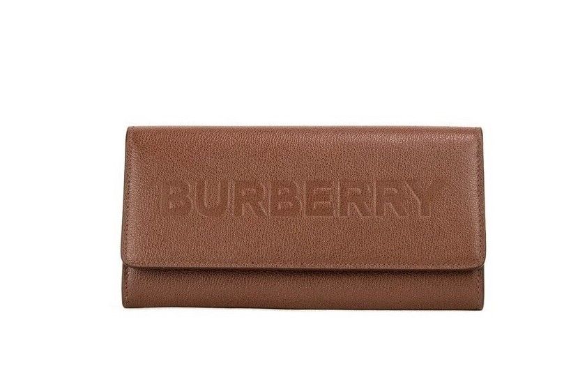 Burberry Porter Tan Genarbtes Leder Geprägtes Continental Clutch Flap Wallet Braun