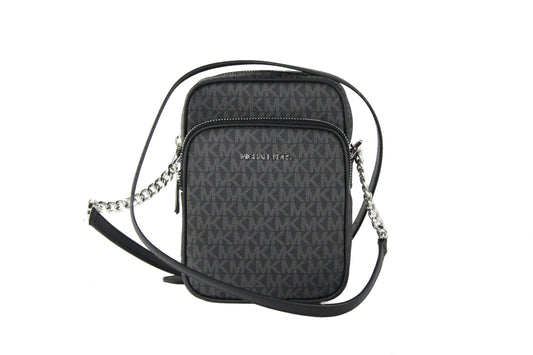 Michael Kors Medium Signature Leder North South Chain Crossbody Handtasche Schwarz