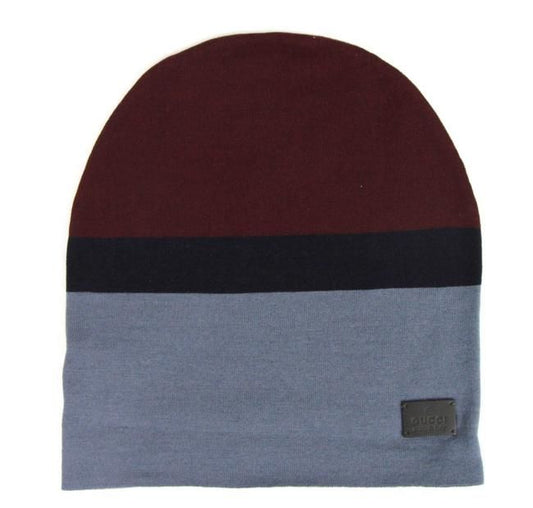 Gucci Unisex Burgund Blau Wolle Beanie Medium Strickmütze