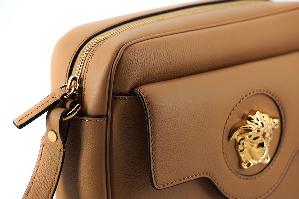 Versace Elegante braune Leder-Kameratasche Umhängetasche