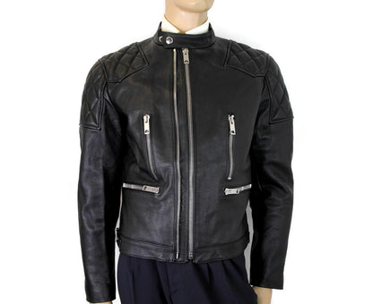 Burberry Herren Schwarz Leder Diamant gesteppte Biker Jacke