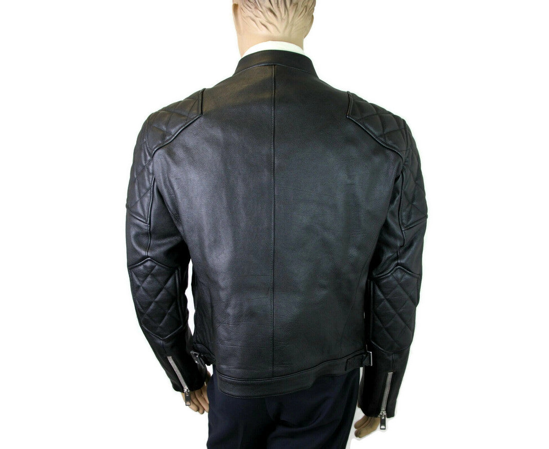 Burberry Herren Schwarz Leder Diamant gesteppte Biker Jacke