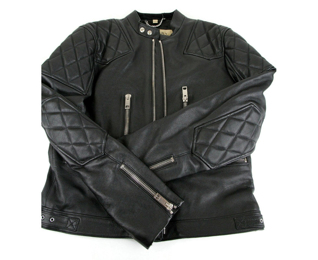 Burberry Herren Schwarz Leder Diamant gesteppte Biker Jacke