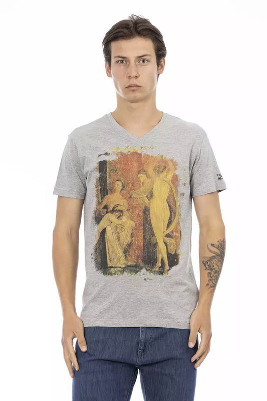 Trussardi Action Graues Baumwolle Männer V-Ausschnitt T-Shirt