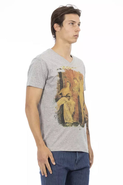 Trussardi Action Graues Baumwolle Männer V-Ausschnitt T-Shirt