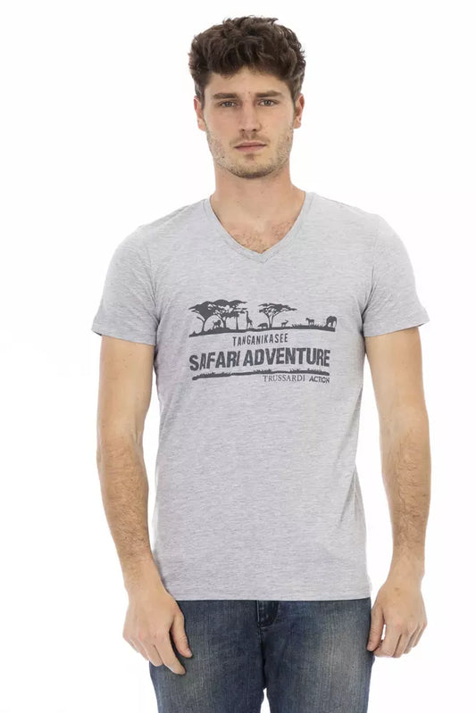 Trussardi Action Graues Baumwolle Männer V-Ausschnitt T-Shirt