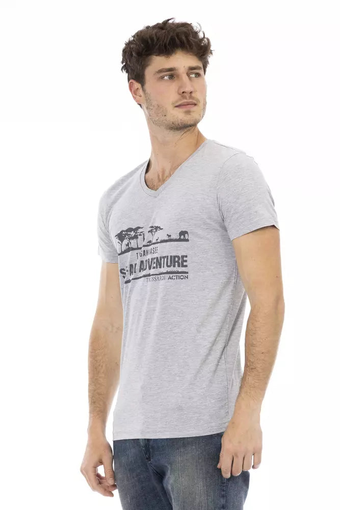 Trussardi Action Graues Baumwolle Männer V-Ausschnitt T-Shirt