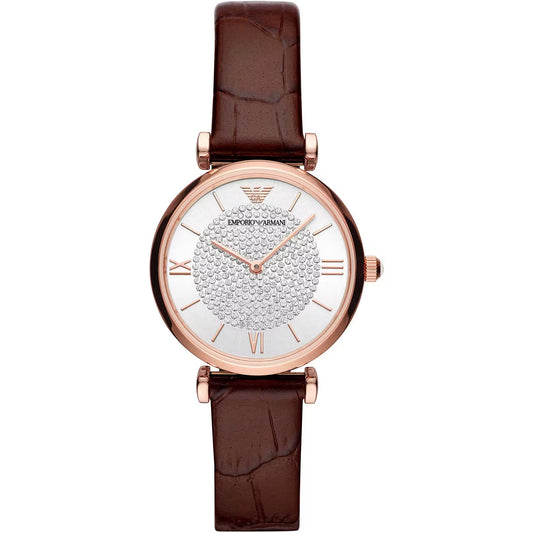 Emporio Armani Elegante Bordeaux Lederuhr für Frauen