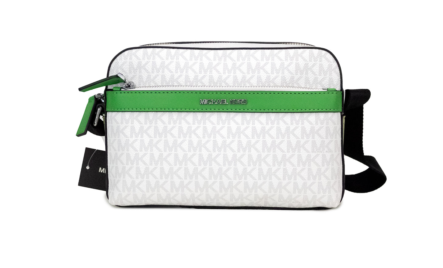 Michael Kors Cooper Small Bright White Palm Signature PVC Utility Crossbody Tasche