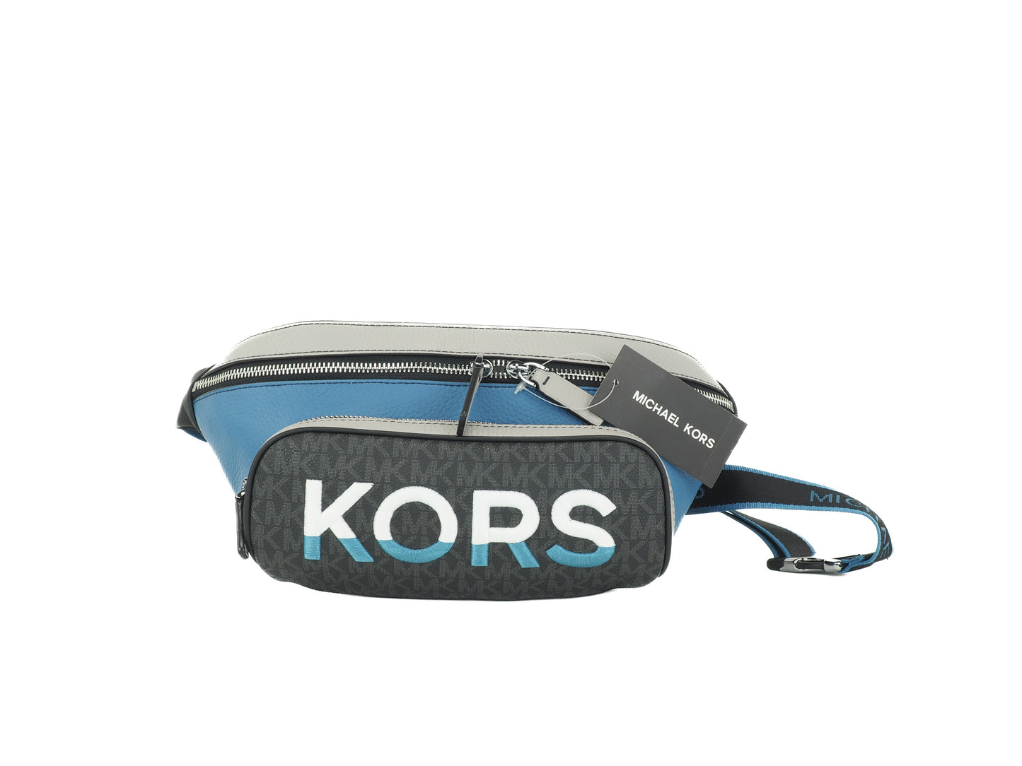 Michael Kors Cooper Große blaue Multi-Leder-Gürteltasche mit gesticktem Logo