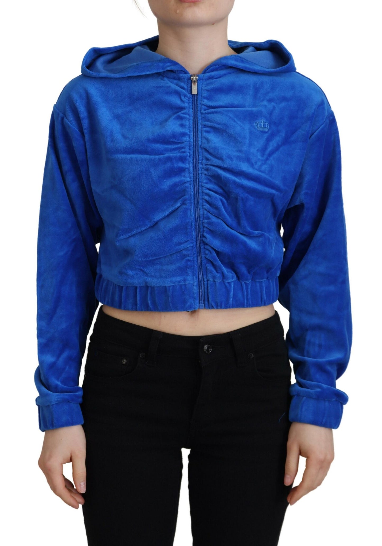 Juicy Couture Glam Cropped Pullover mit Kapuze und Reißverschluss in Blau