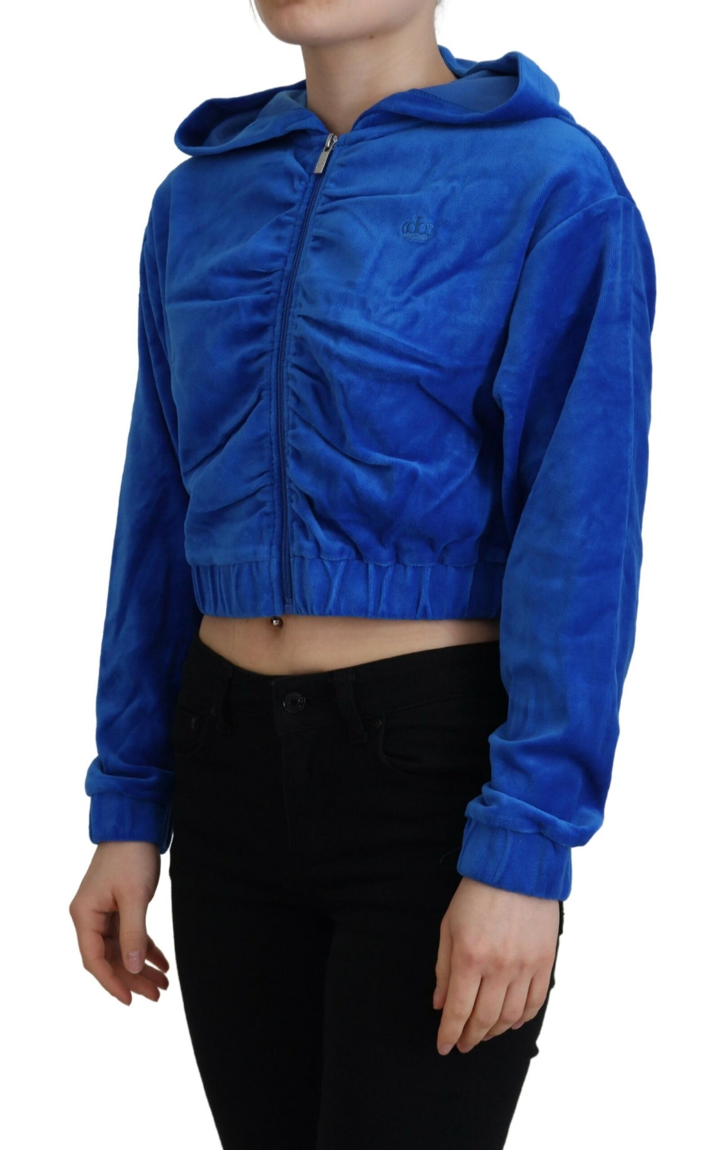 Juicy Couture Glam Cropped Pullover mit Kapuze und Reißverschluss in Blau