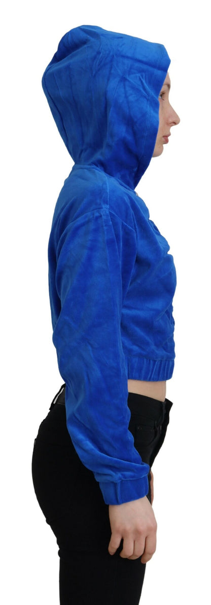 Juicy Couture Glam Cropped Pullover mit Kapuze und Reißverschluss in Blau