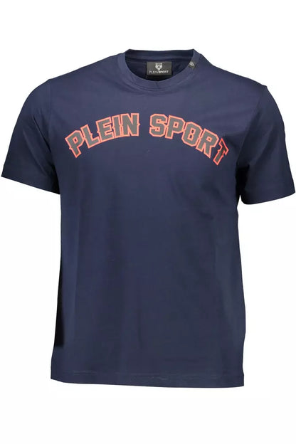 Plein Sport Schlichtes blaues T-Shirt mit Rundhalsausschnitt und kontrastierenden Prints