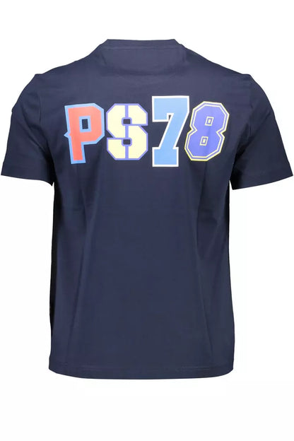 Plein Sport Schlichtes blaues T-Shirt mit Rundhalsausschnitt und kontrastierenden Prints