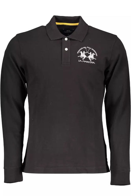 La Martina Schwarzes Baumwoll-Poloshirt für Männer