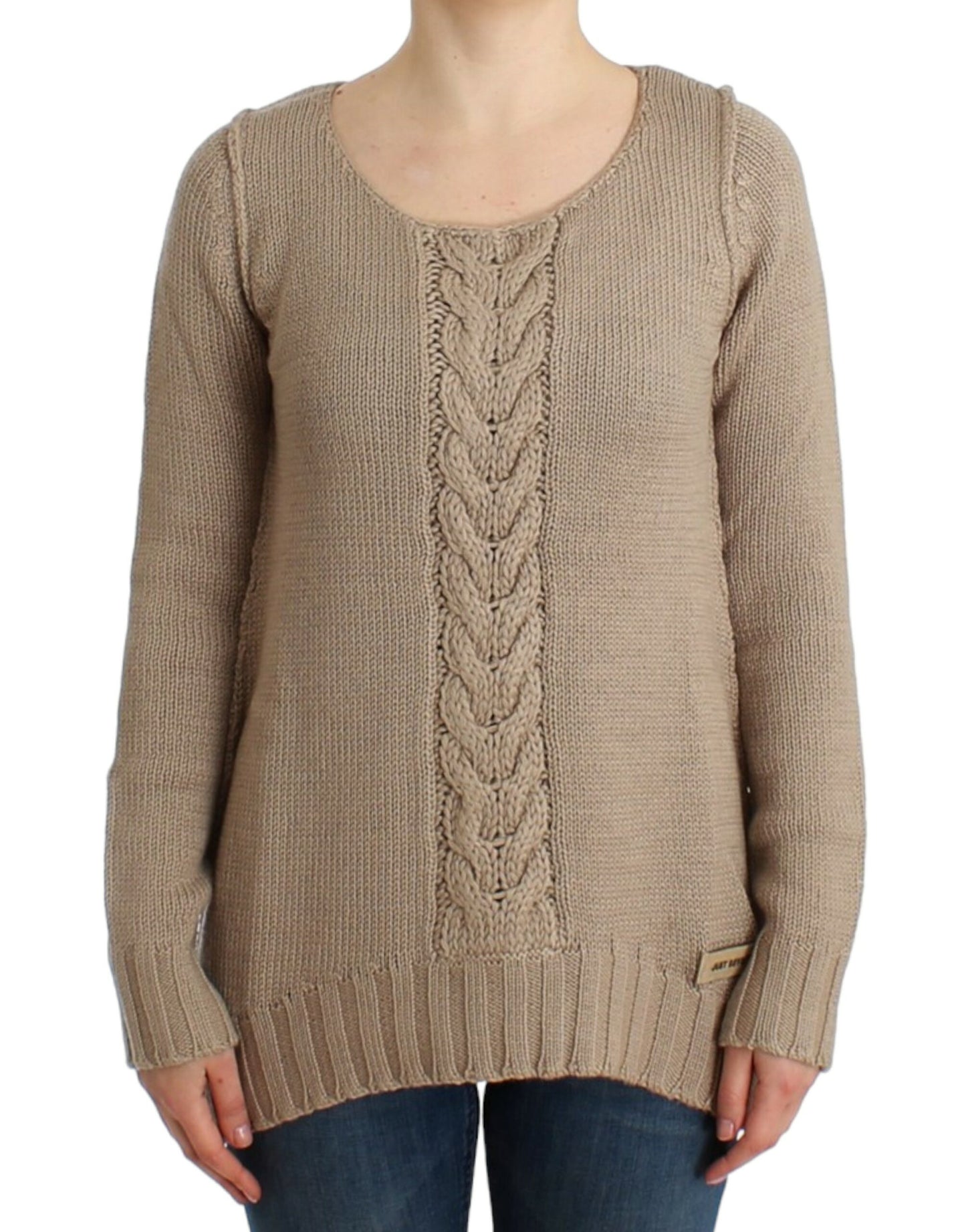 Cavalli Eleganter beigefarbener Strickpullover mit Rundhalsausschnitt