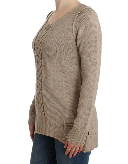 Cavalli Eleganter beigefarbener Strickpullover mit Rundhalsausschnitt