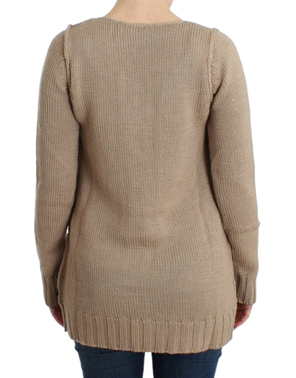 Cavalli Eleganter beigefarbener Strickpullover mit Rundhalsausschnitt