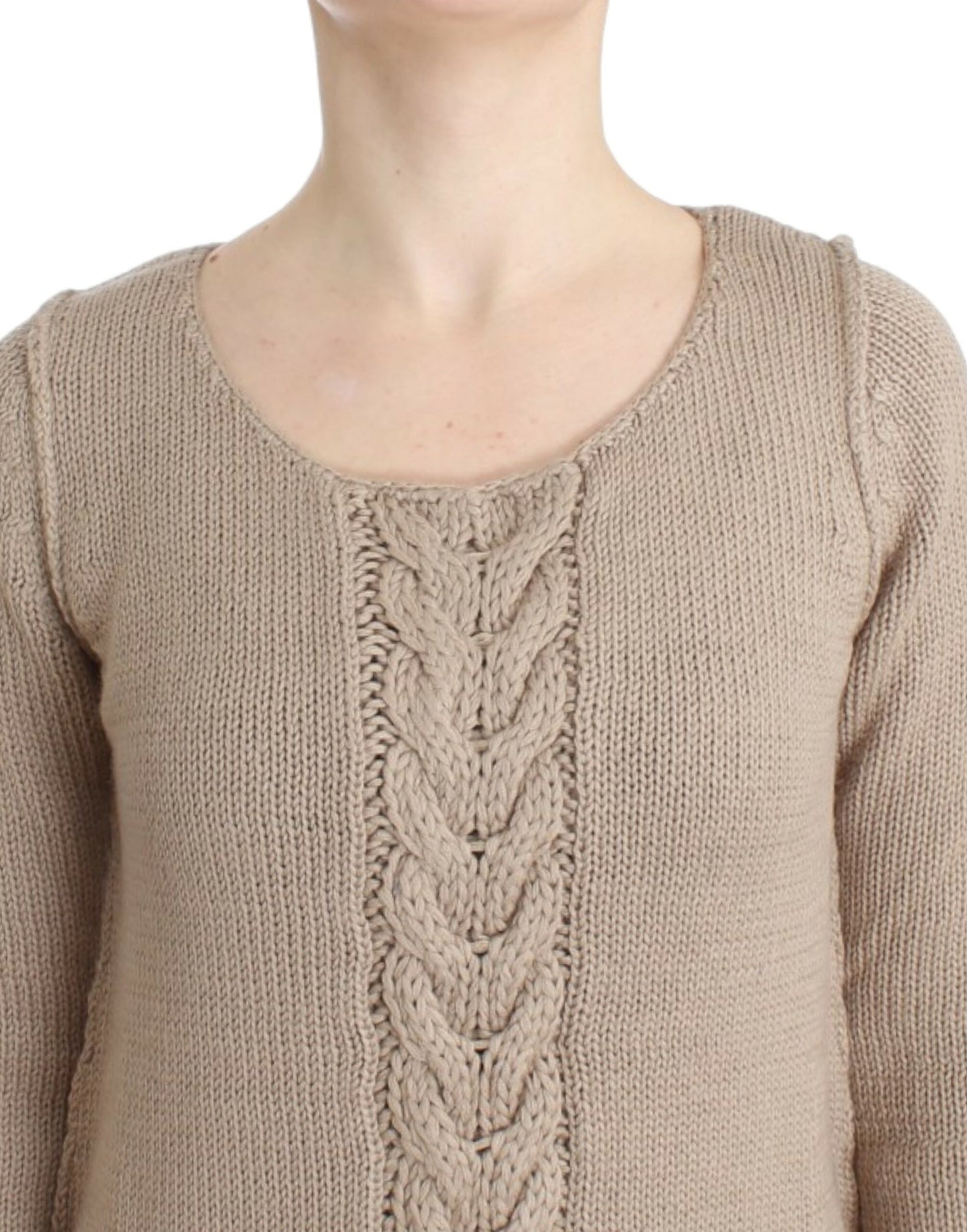 Cavalli Eleganter beigefarbener Strickpullover mit Rundhalsausschnitt