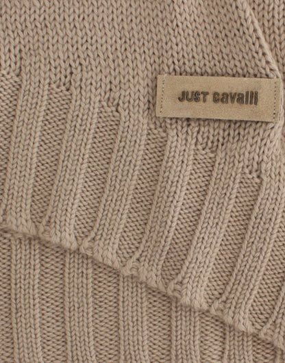 Cavalli Eleganter beigefarbener Strickpullover mit Rundhalsausschnitt