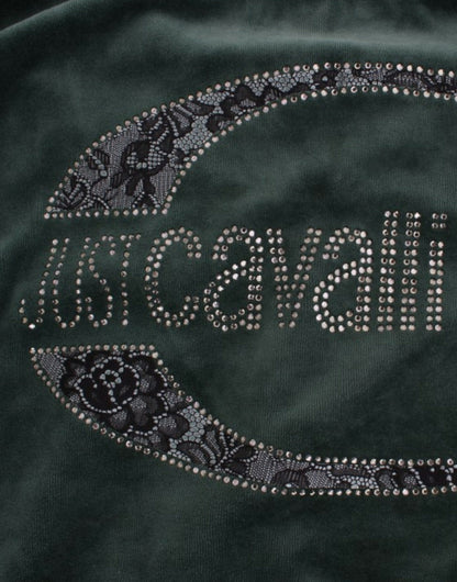 Cavalli Eleganter grüner Mock-Pullover mit Strass-Detail