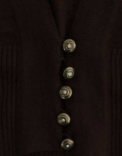 Cavalli Eleganter brauner Cardigan aus Schurwolle in Kurzform