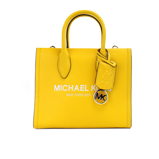 Michael Kors Mirella Small Jasmine Gelbe Leder Shopper-Tasche mit Reißverschluss