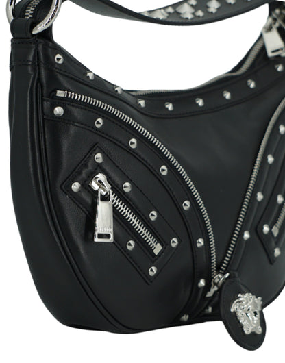 Versace Elegante schwarze Hobo-Umhängetasche aus Leder