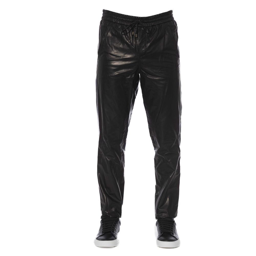 Trussardi Glatte schwarze Lederhose für Männer